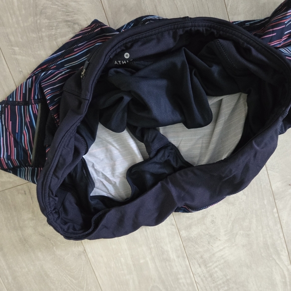 Athleta Ready Set Go Blue Striped Jigsaw Speed Up Running Athletic Shorts Sz XL - Picture 3 of 8